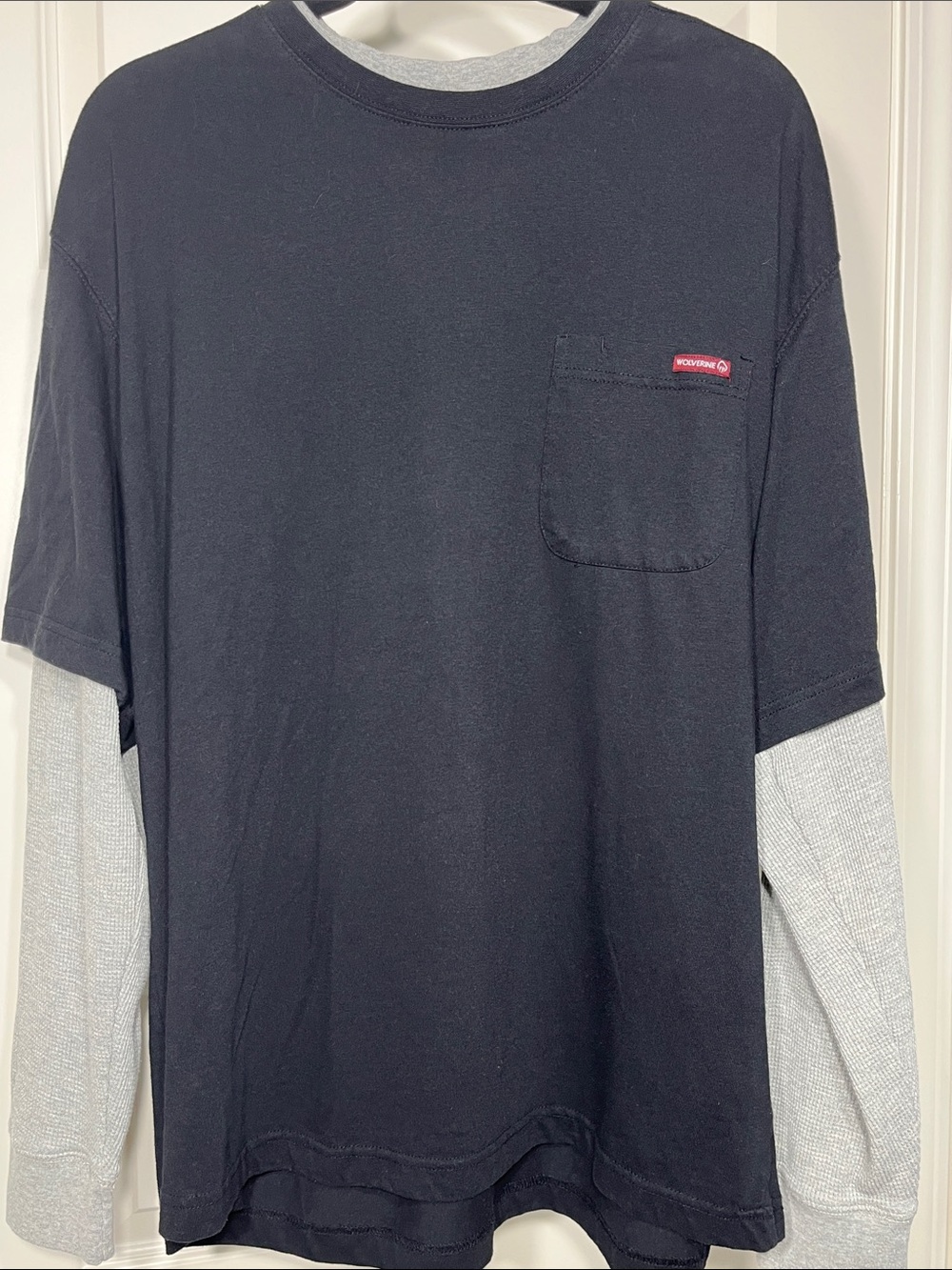 Wolverine Layered Pocket T-Shirt Thermal Long Sleeve Black‎ Gray XL